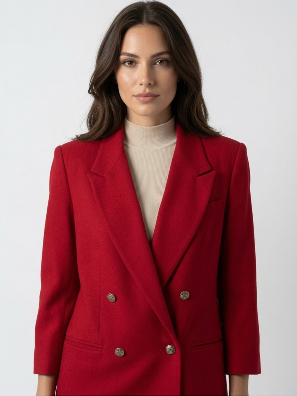 Red Double-Breasted Sag Harbor Women's Wool Blazer Coat